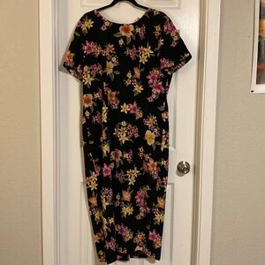 Vintage Kathy Lee Black Floral Tropical Cottage Core Farm Floral Dress. Sz.XL